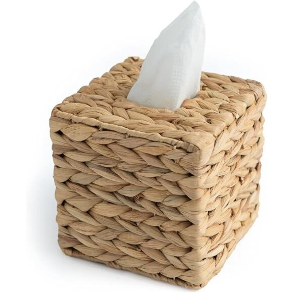KOLWOVEN Tissue Box Holder - Tissue Box Cover Square- Wicker Tissues Cube Box - Picture 1 of 7